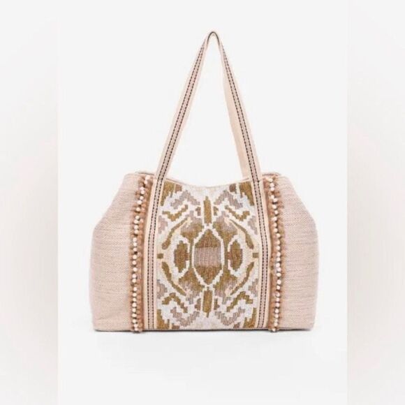 America & Beyond Hand Beaded Neutral Colored Wild Nights Tote Bag NWT - Picture 7 of 8